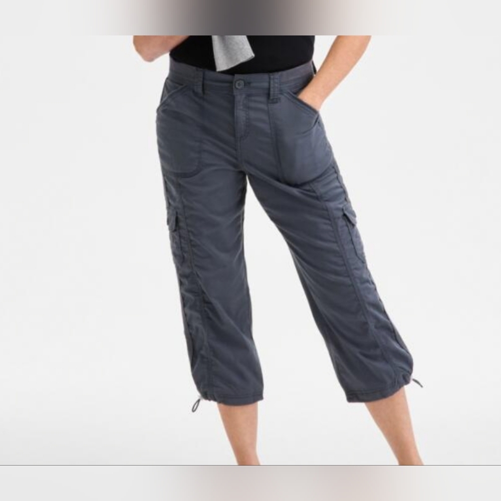 Style & Co Women's Blue Gray Capri Cargo Pants Size 6 Side Zip Utility Gorpcore